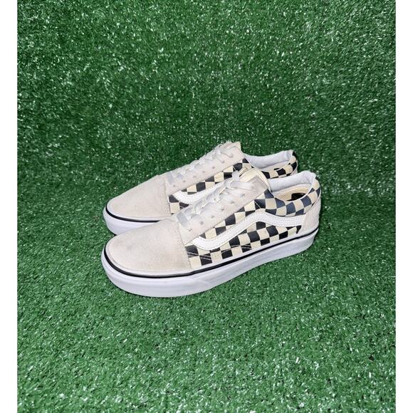 VANS Womens Old Skool Checkerboard White Black Low Top Shoes Sneakers Size 7 - Picture 2 of 9